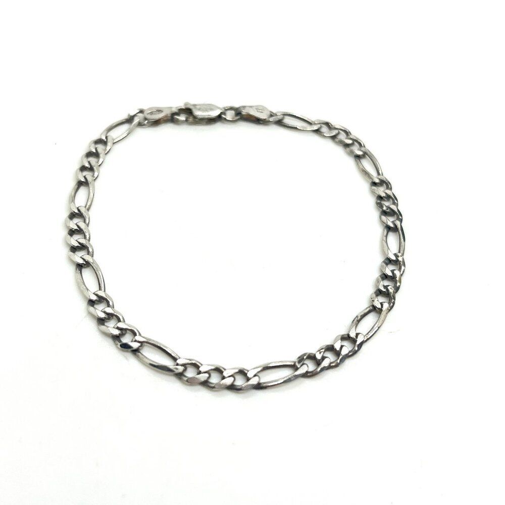 Sterling Silver Bracelet Figaro 925 Italy Chain Link Minimalist Charm Stacking